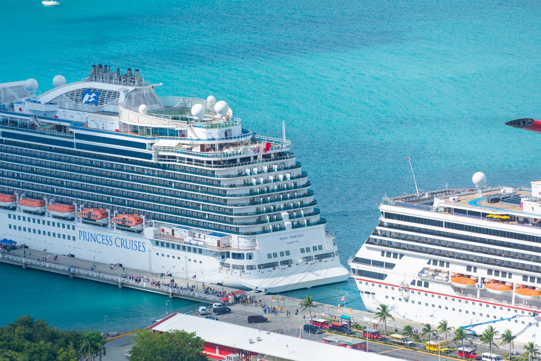 Cruise ships docked at the port on embarkation day
